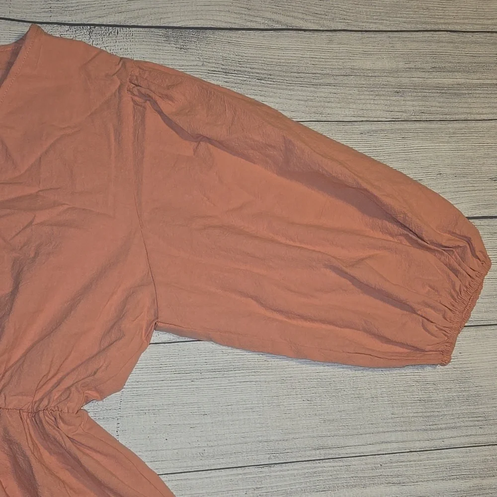 Velvet Torch Babydoll Skater Dress w/ 3/4 Puff Sleeves Pink/Peach Size L NWT - Picture 6 of 11